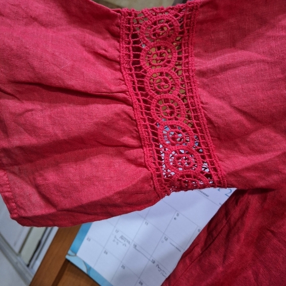 A Terzo Millennio linen Red Off-Shoulder Dress in a size small. - Picture 2 of 11